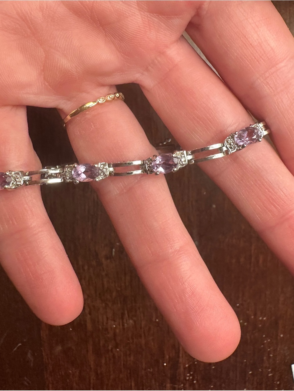 Vintage 925 Sterling Silver Purple Gemstone Tennis Bracelet
